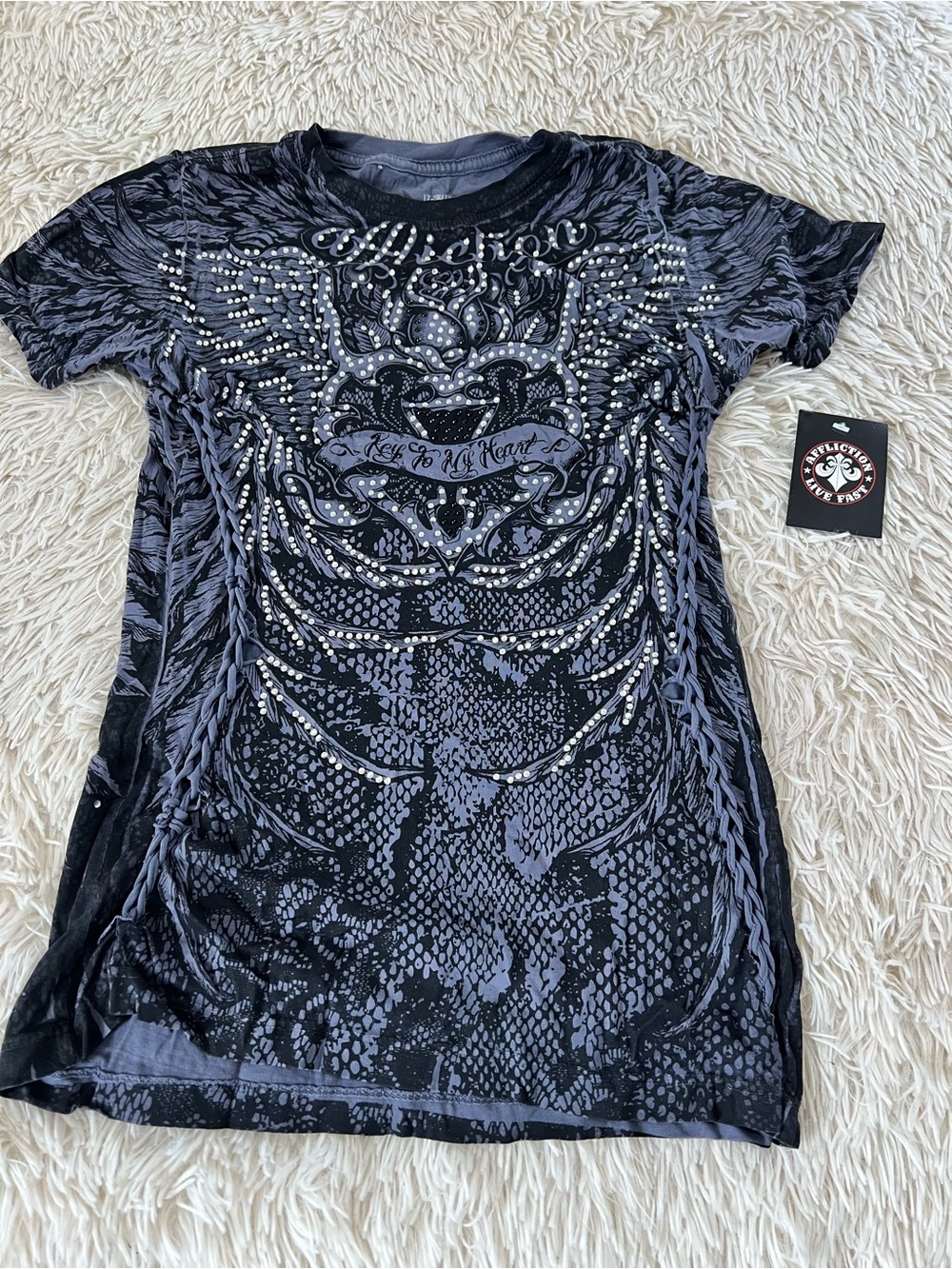 Affliction Black Studded Graphic Short Sleeve Tee